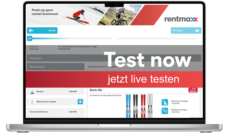 MacBook mit Rentmaxx Verleihsoftware, kostenlose Testversion live online.